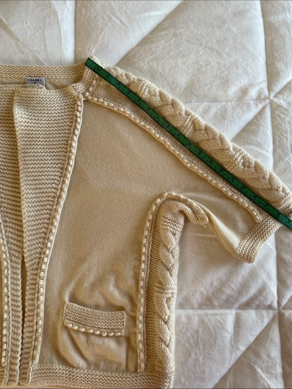 Auth.CHANEL Cream Cable Knit Cardigan Sweater Bolero Loose Fit 38 - Picture 16 of 16
